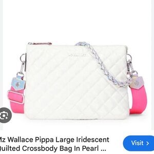 MZ Wallace Pippa Large Iridescent Quilted Crossbody Bag - White and Pink